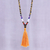 Multi-gemstone long pendant necklace, 'Fancy Orange Tassel' - Long Gemstone Necklace with an Orange Tassel Pendant