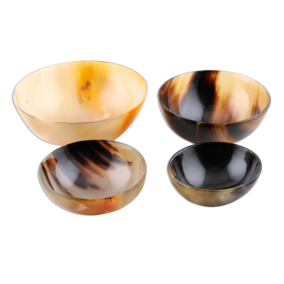 Horn bowls, 'Handsome Quartet' (set of 4) - Set of 4 Small Handcrafted Buffalo Horn Bowls
