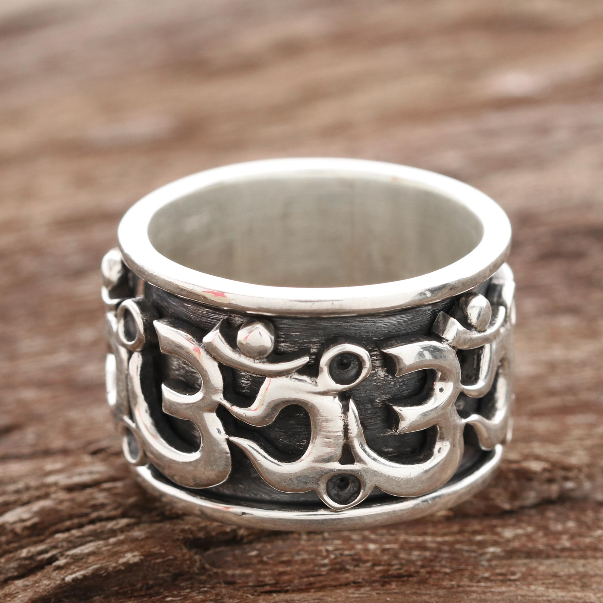 Sterling Silver Om Spinner Ring from India - Om Fascination | NOVICA