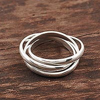 Sterling Silver Interlocked Band Ring Crafted in India,'Shiny Trio'
