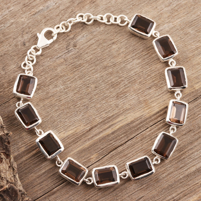 Smoky quartz link bracelet, 'Dark Rectangles' - 16.5-Carat Smoky Quartz Link Bracelet from India
