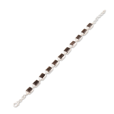 Smoky quartz link bracelet, 'Dark Rectangles' - Smoky Quartz Link Bracelet from India