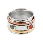 Onyx spinner ring, 'Glowing Energy' - Red Onyx and Reconstituted Turquoise Spinner Ring from India