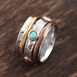 Onyx spinner ring, 'Glowing Energy' - Red Onyx and Reconstituted Turquoise Spinner Ring from India