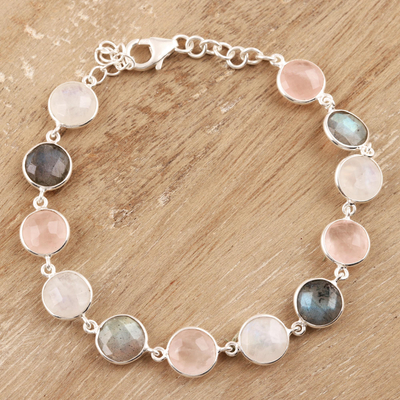 Multi-gemstone link bracelet, Soft Round Glitter