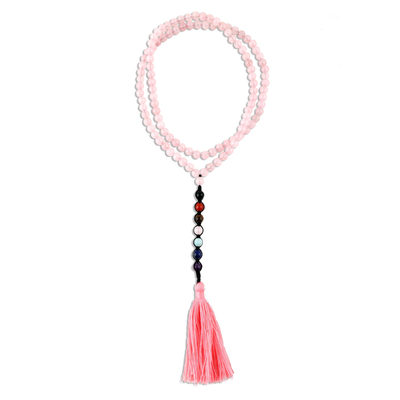 Lange Y-Perlenkette mit mehreren Edelsteinen, 'Chakra Serenity - Lange Chakra-Halskette mit Rosenquarz