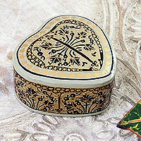 Papier mache decorative box, 'Srinagar Heart' - Heart-Shaped Hand Painted Decorative Box