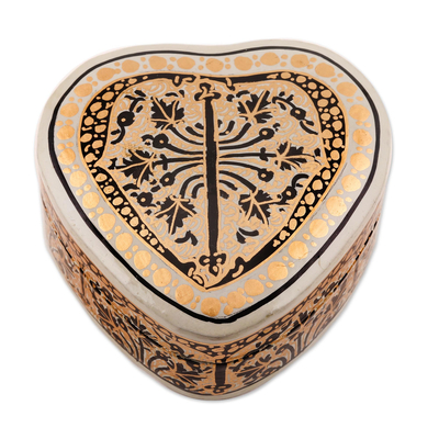 Caja decorativa de papel maché - Caja decorativa pintada a mano en forma de corazón