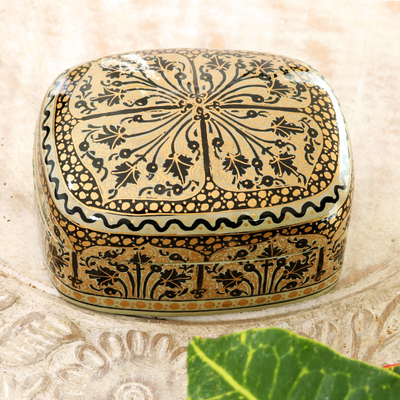 Papier mache decorative box, 'Srinagar Delight' - Hand Painted Black and Gold Decorative Box