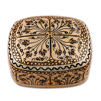 Dekorative Schachtel aus Pappmaché - Handbemalte dekorative Box in Schwarz und Gold