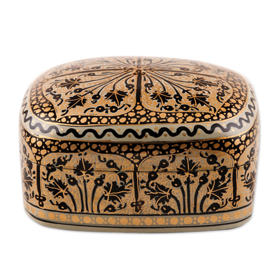 Papier mache decorative box, 'Srinagar Delight' - Hand Painted Black and Gold Decorative Box