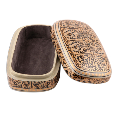 Papier mache decorative box, 'Srinagar Elegance' - Small Decorative Wood and Papier Mache Box