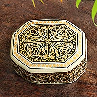 Black and Gold Hand Painted Decorative Wood Box,'Srinagar Legacy'