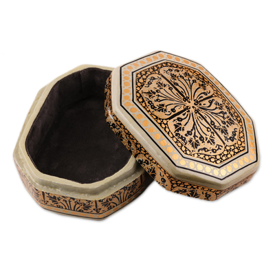 Papier mache decorative box, 'Srinagar Legacy' - Black and Gold Hand Painted Decorative Wood Box