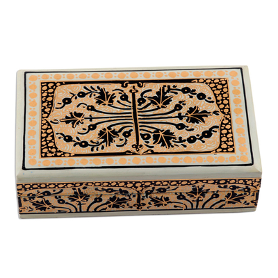 Papier mache decorative box, 'Srinagar Splendor' - Velvet-Lined Papier Mache Decorative Box