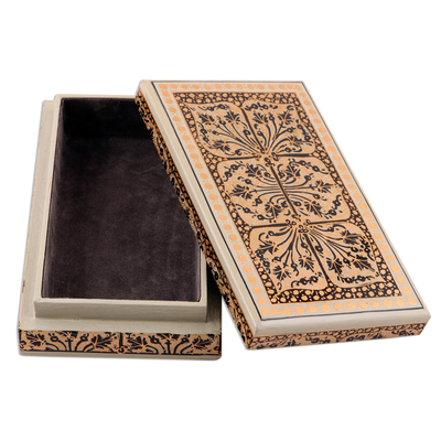 Dekorative Schachtel aus Pappmaché, 'Srinagar Artistik'. - Elegante rechteckige handgemalte dekorative Schachtel