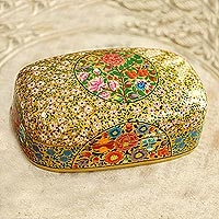 Papier mache decorative box, 'Kashmir Blossoms' - Hand Painted Floral Papier Mache Box