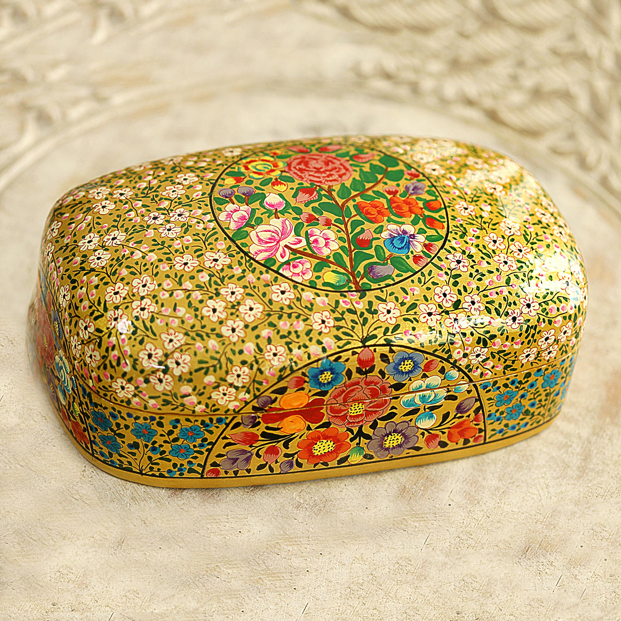 Hand Painted Floral Papier Mache Box - Kashmir Blossoms | NOVICA