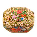 Papier mache decorative box, 'Kashmir Flowers' - Artisan Crafted Wood and Papier Mache Decorative Box