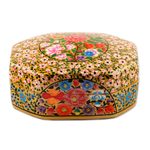 Papier mache decorative box, 'Kashmir Flowers' - Artisan Crafted Wood and Papier Mache Decorative Box