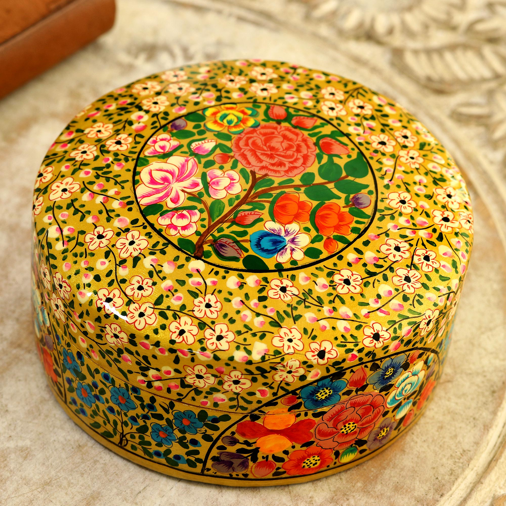 Floral Decorative Papier Mache Box from India - Kashmir Blooms