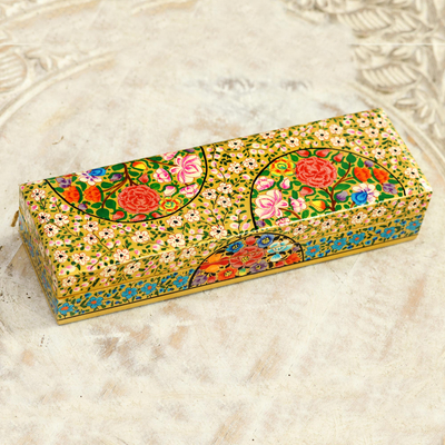 Dekorative Schachtel aus Pappmaché, 'Kashmir-Posies'. - Rechteckige dekorative Blumenschachtel