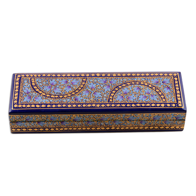 Caja decorativa de papel maché - Joyero de madera pintada a mano azul y dorado de la India