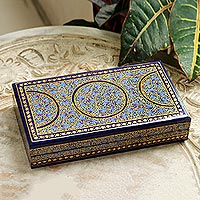 Artisan Crafted Blue and Gold Papier Mache Box,'Kashmir Dynasty'