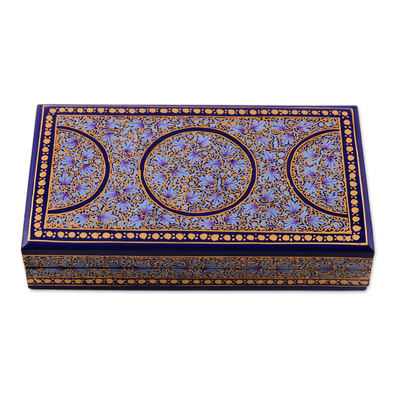 Caja decorativa de papel maché - Caja de papel maché azul y dorado artesanal