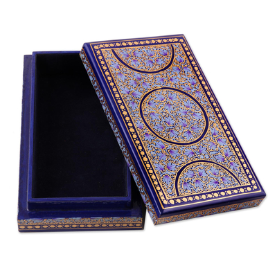 Caja decorativa de papel maché - Caja de papel maché azul y dorado artesanal