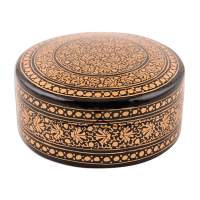 Dekorative Schachtel aus Pappmaché - Mit Samt ausgekleidete dekorative Box in Schwarz und Gold
