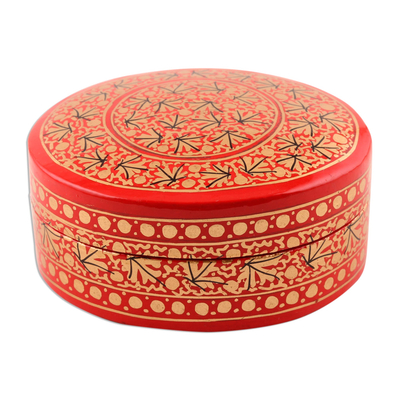 Papier mache decorative box, 'Kashmir Vermilion' - Red and Gold Hand Painted Decorative Box