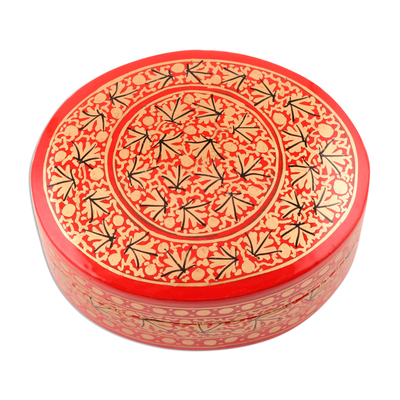 Dekorative Schachtel aus Pappmaché - Handbemalte dekorative Box in Rot und Gold