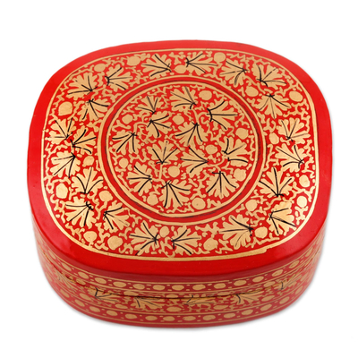 Dekorative Schachtel aus Pappmaché - Kleine rote und goldene Pappmaché-Box