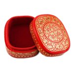 Papier mache decorative box, 'Kashmir Rendezvous' - Small Red and Gold Papier Mache Box