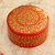 Papier mache decorative box, 'Kashmir Red' - Velvet-Lined Red and Gold Papier Mache Box