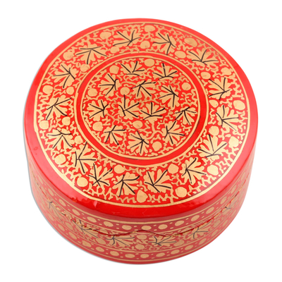 Dekorative Schachtel aus Pappmaché - Samtgefütterte rot-goldene Pappmaché-Box