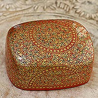 Papier mache decorative box, 'Kashmir Coffer' - Hand Painted Red and Gold Papier Mache Box