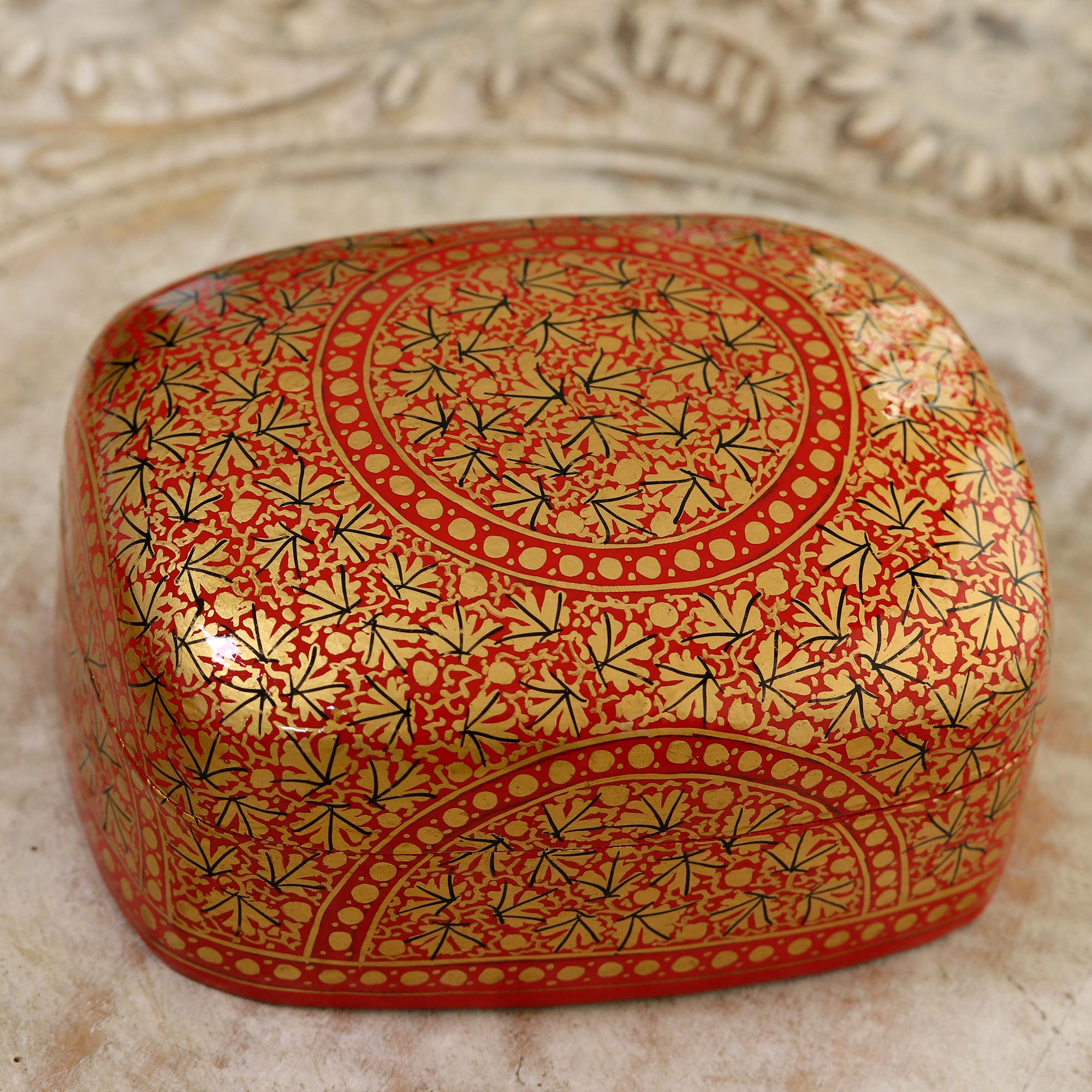 Hand Painted Red and Gold Papier Mache Box - Kashmir Coffer | NOVICA Canada