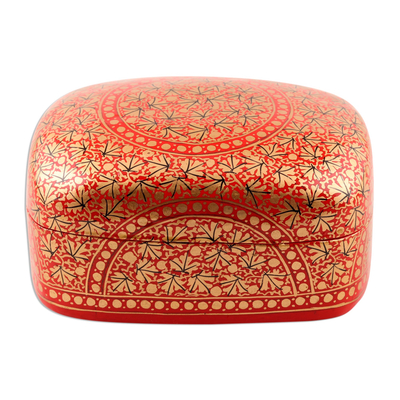 Papier mache decorative box, 'Kashmir Coffer' - Hand Painted Red and Gold Papier Mache Box