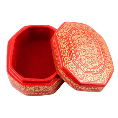 Papier mache decorative box, 'Kashmir Radiance' - Elegant Papier Mache and Wood Trinket Box