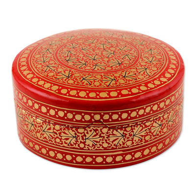 Papier mache decorative box, 'Kashmir Legacy' - Round Papier Mache and Wood Decorative Box