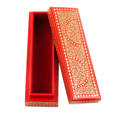 Papier mache decorative box, 'Kashmir Beauty' - Slender Wood and Papier Mache Decorative Box