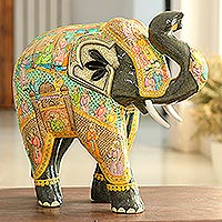 Hand Painted Papier Mache Elephant Sculpture (14 Inch),'Mughal Elephant'