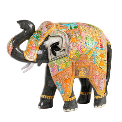 Hand Painted Papier Mache Elephant Sculpture (14 Inch)
