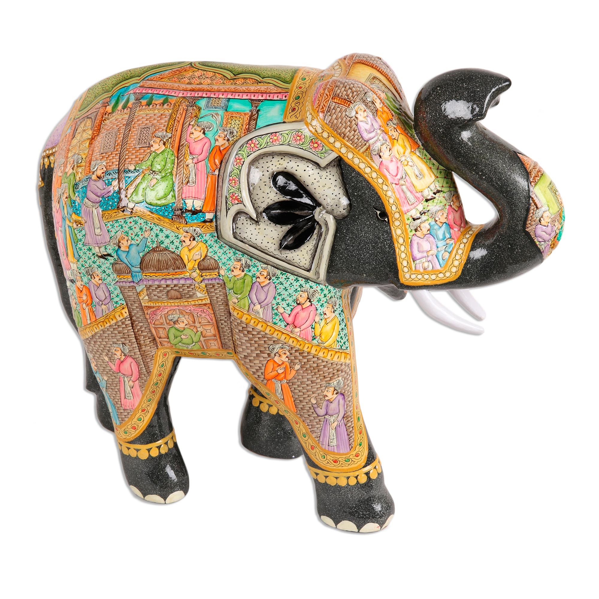Hand Painted Papier Mache Elephant Sculpture (14 Inch) Mughal