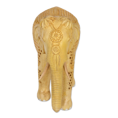 Jali-Skulptur aus Holz - Handgeschnitzte Elefanten-Jali-Skulptur aus Holz