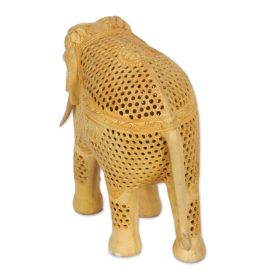 Wood jali sculpture, 'Imperial Elephant' - Hand Carved Wood Elephant Jali Sculpture