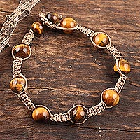 Tiger's eye beaded bracelet, 'Warm Planets' - Hand-Knotted Tiger's Eye Macrame Bracelet from India