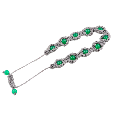 Onyx-Perlenarmband - Handgeknüpftes Makramee-Armband aus grünem Onyx aus Indien
